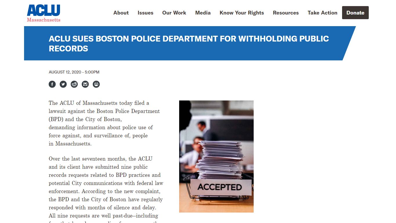 ACLU sues Boston Police Department for withholding public ...