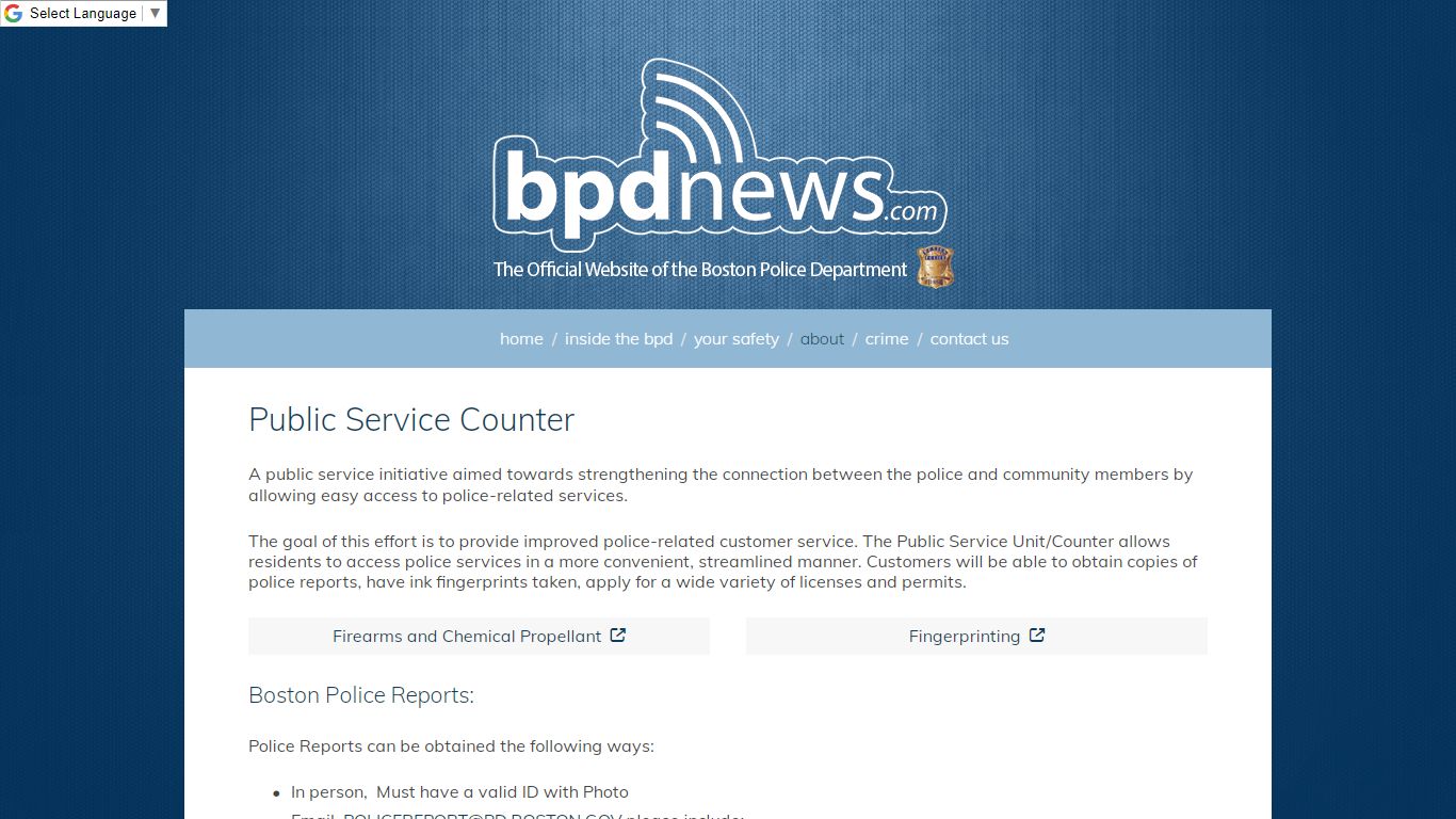 Public Service Counter - Boston Police Department